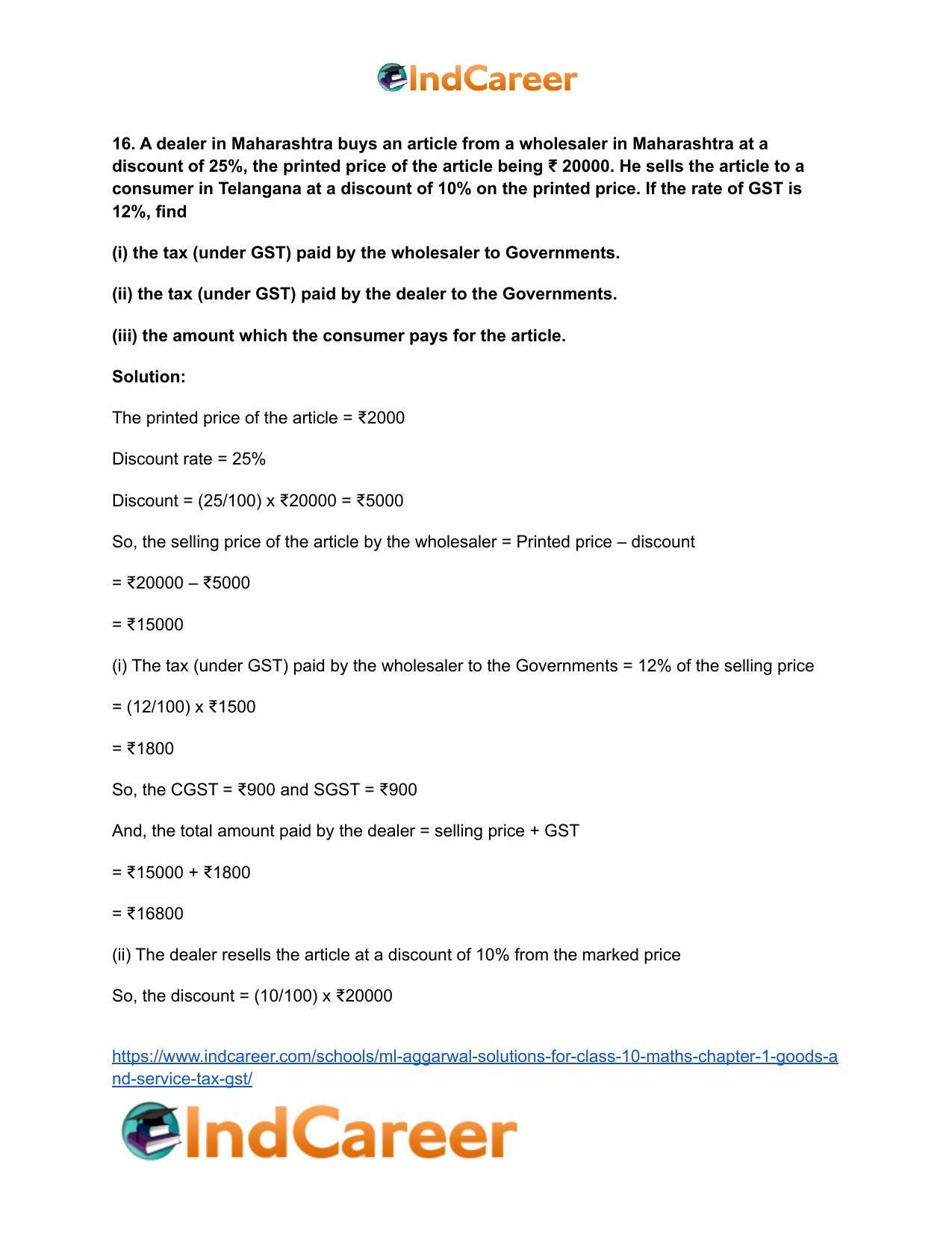 ML Aggarwal Solutions for Class 10 Maths Chapter 1- Goods and Service Tax (GST) - Page 25