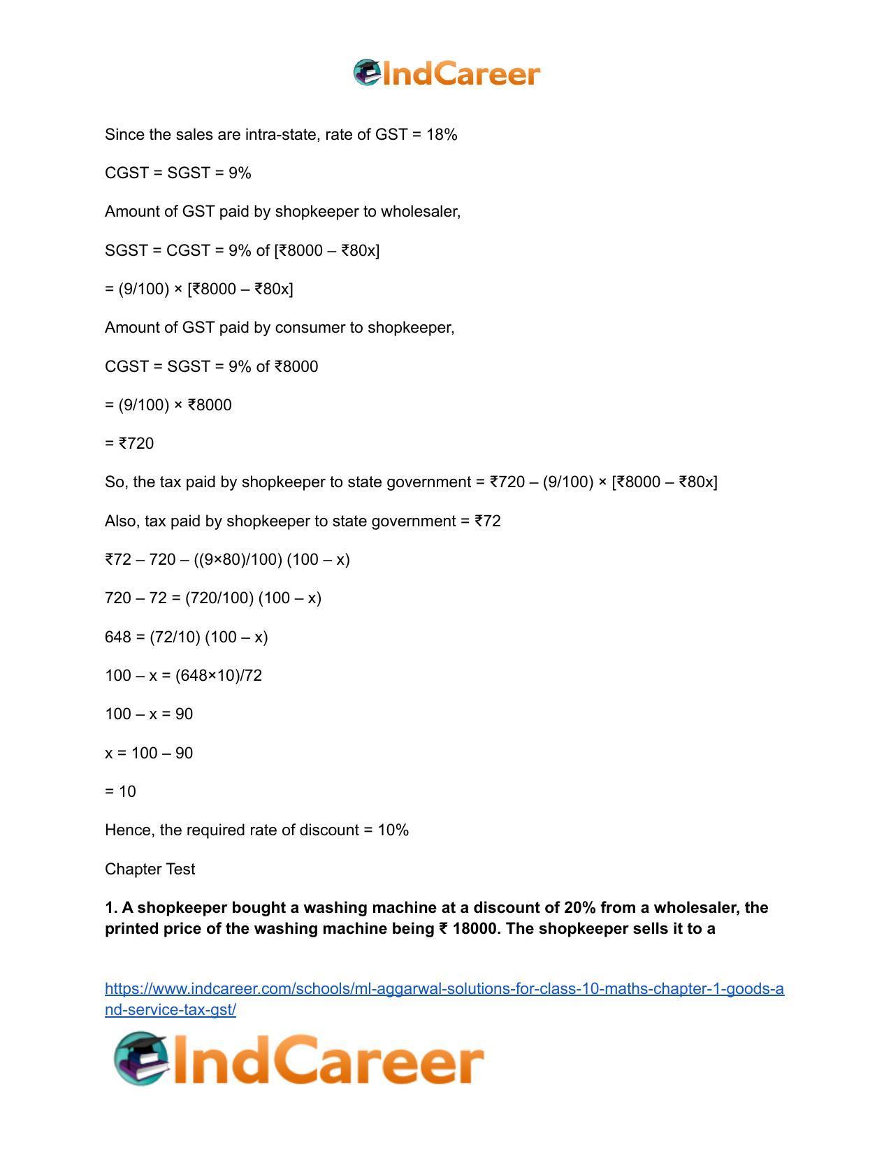ML Aggarwal Solutions for Class 10 Maths Chapter 1- Goods and Service Tax (GST) - Page 28