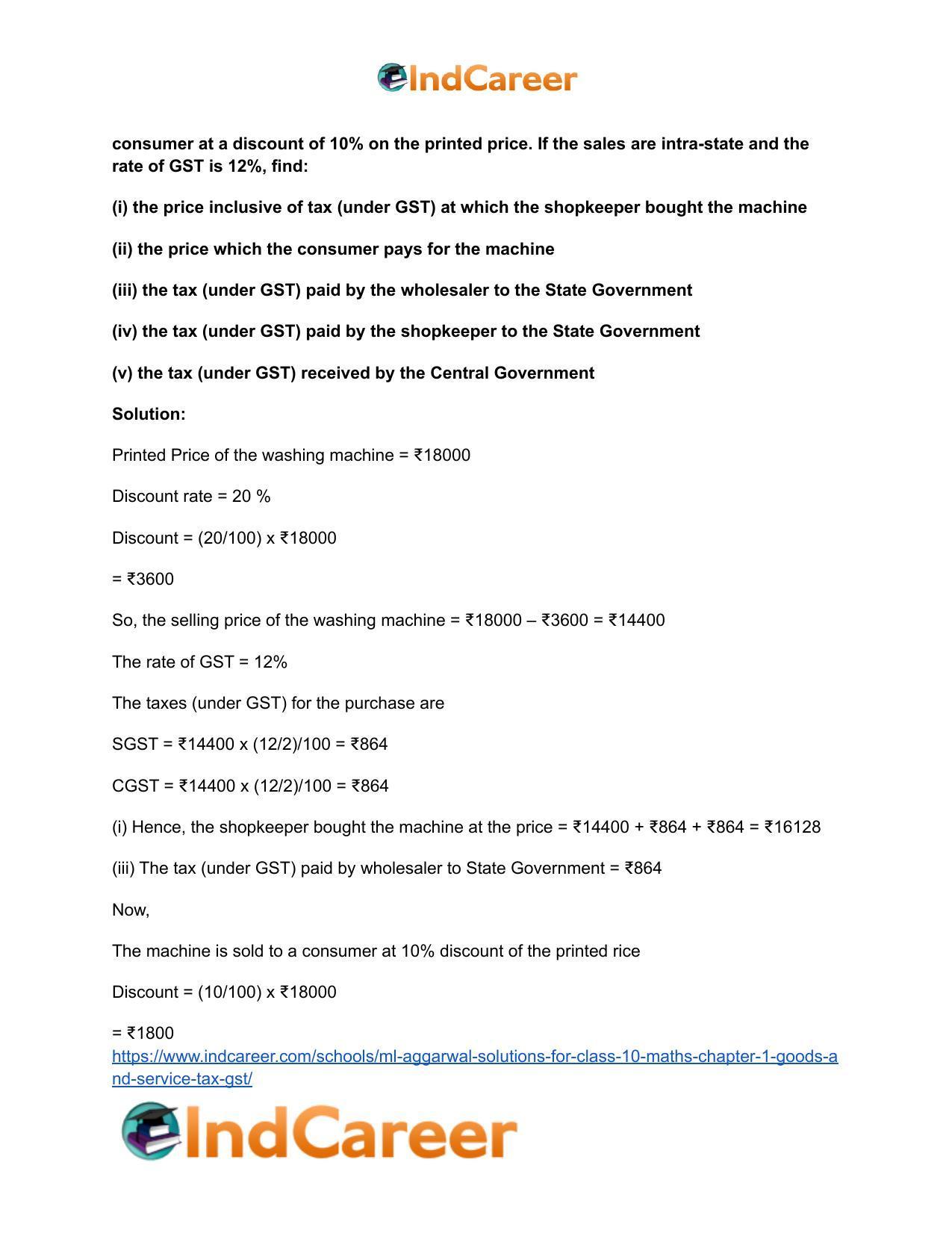 ML Aggarwal Solutions for Class 10 Maths Chapter 1- Goods and Service Tax (GST) - Page 29