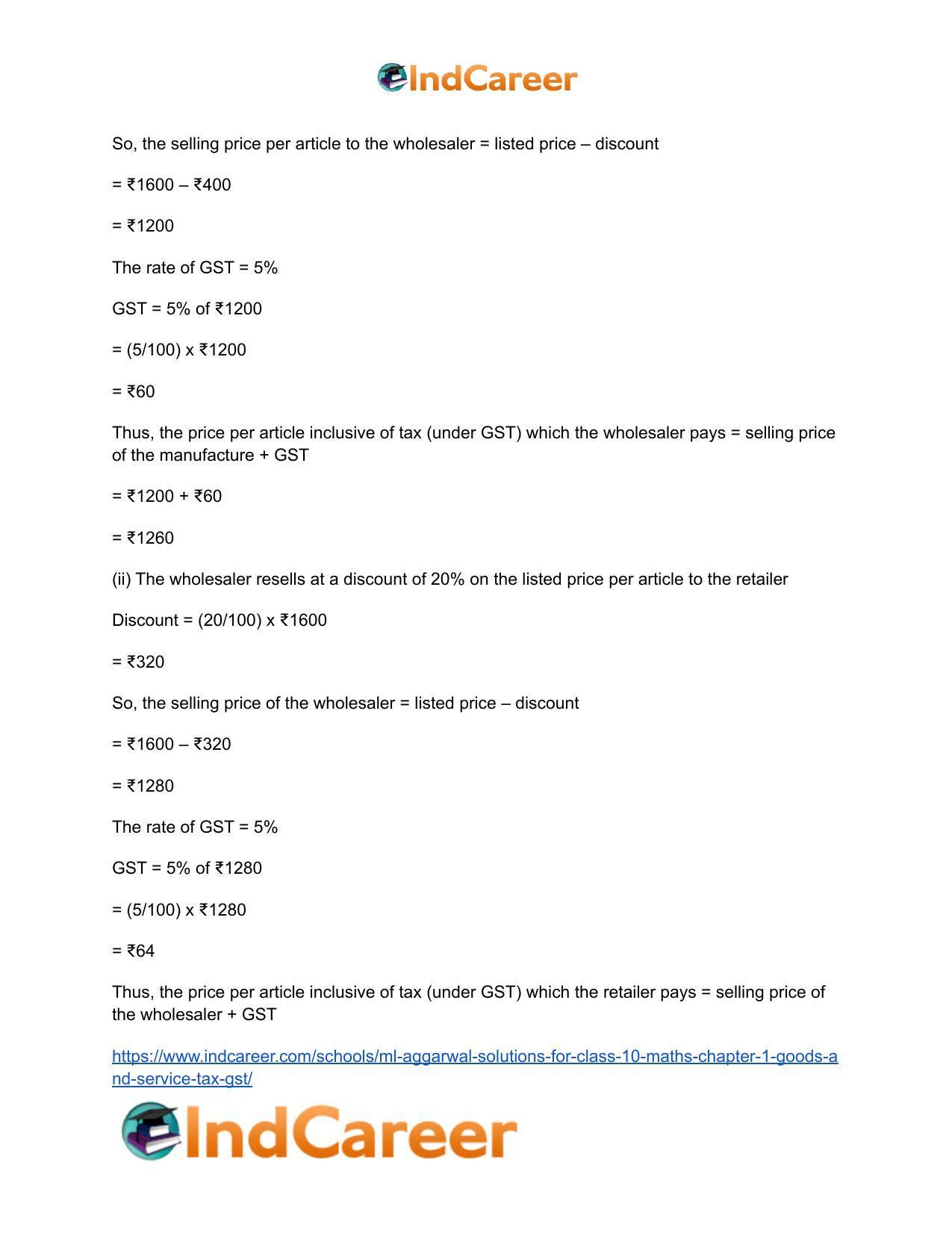 ML Aggarwal Solutions for Class 10 Maths Chapter 1- Goods and Service Tax (GST) - Page 31