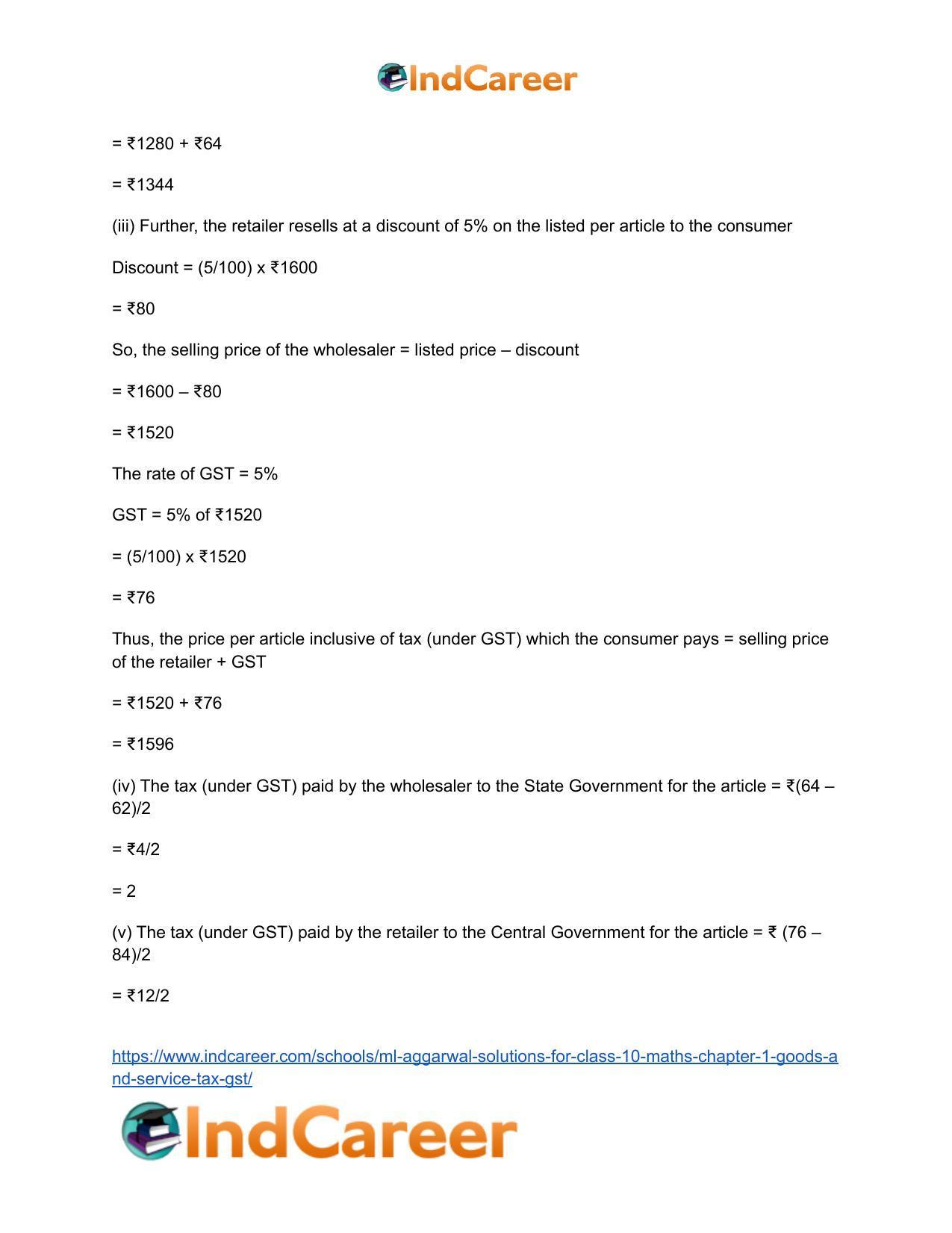ML Aggarwal Solutions for Class 10 Maths Chapter 1- Goods and Service Tax (GST) - Page 32