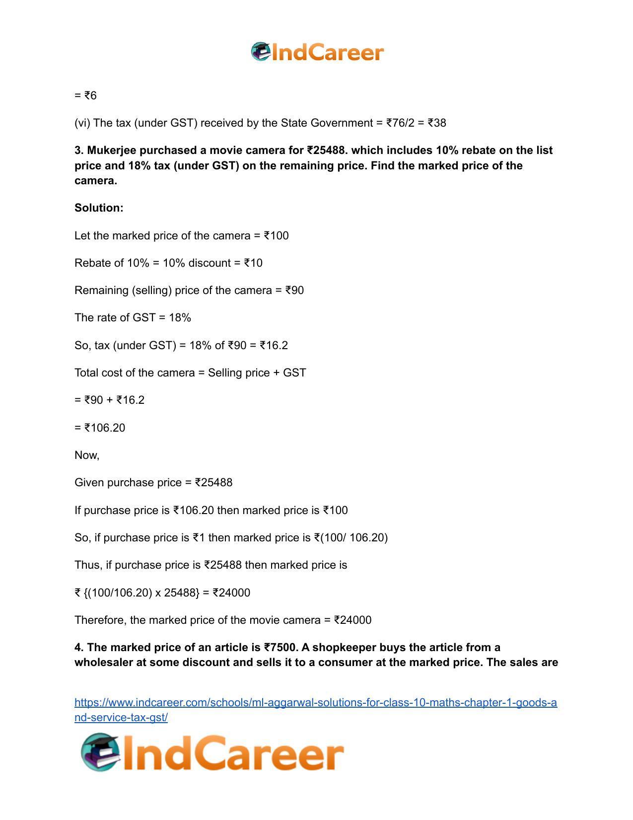 ML Aggarwal Solutions for Class 10 Maths Chapter 1- Goods and Service Tax (GST) - Page 33