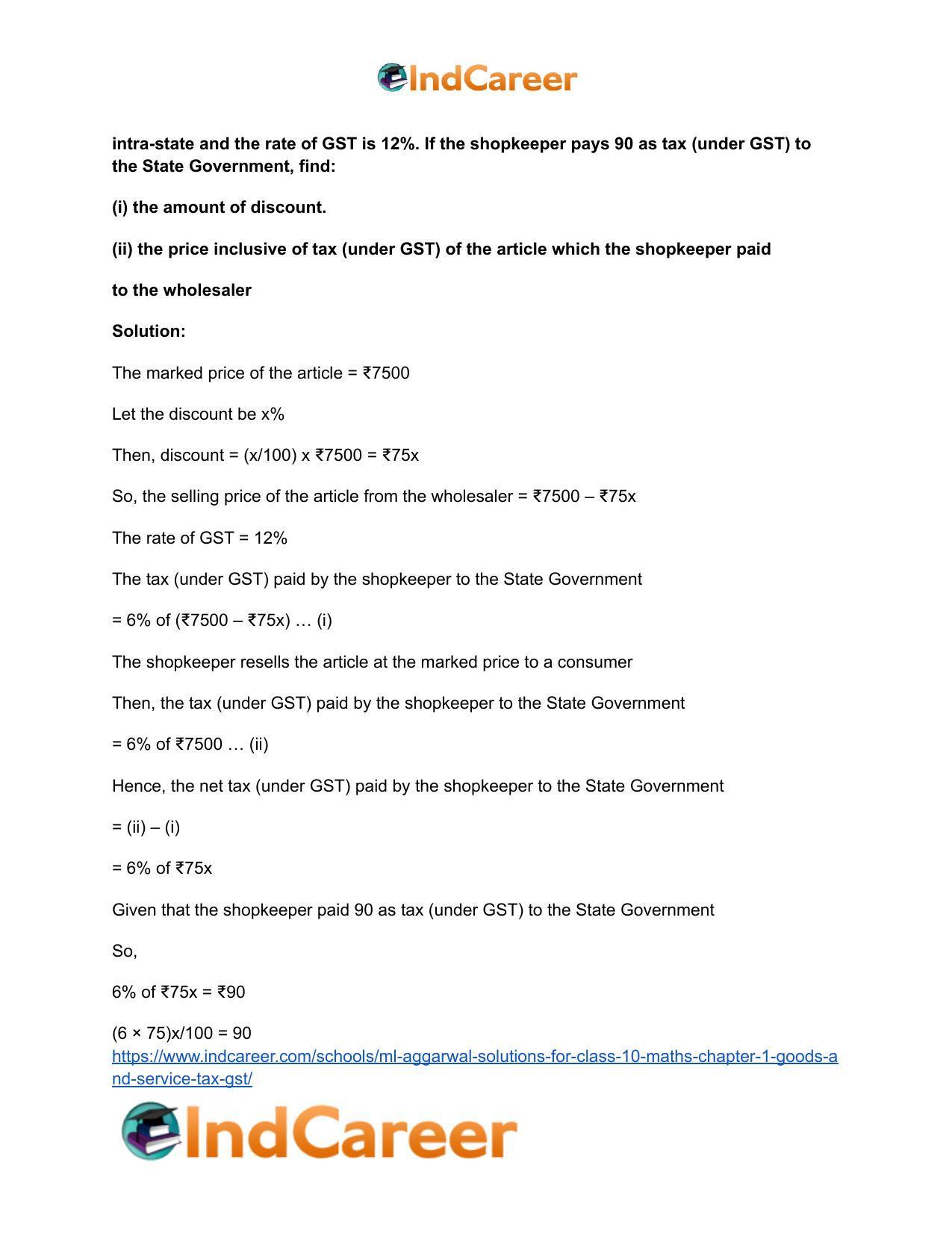 ML Aggarwal Solutions for Class 10 Maths Chapter 1- Goods and Service Tax (GST) - Page 34