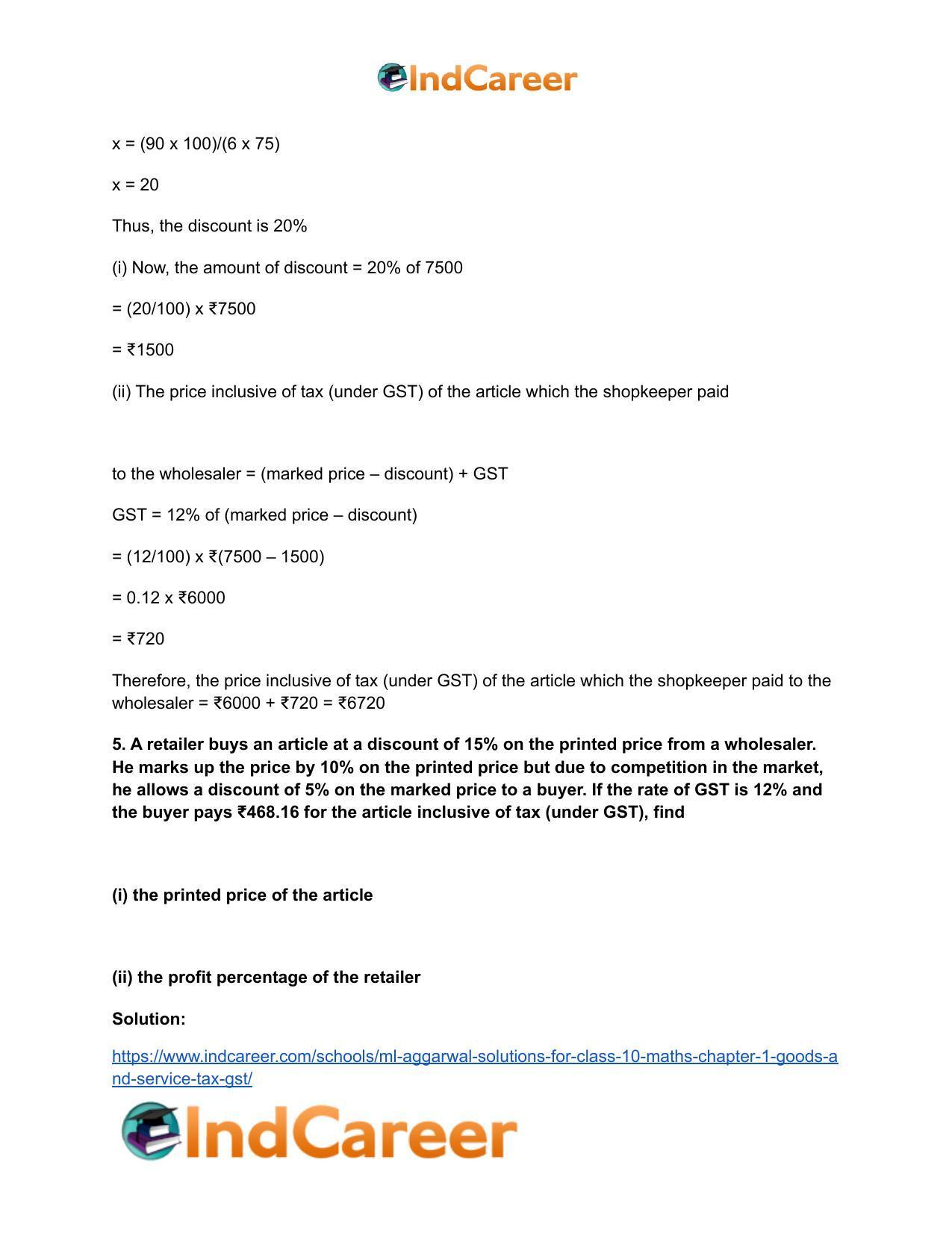 ML Aggarwal Solutions for Class 10 Maths Chapter 1- Goods and Service Tax (GST) - Page 35