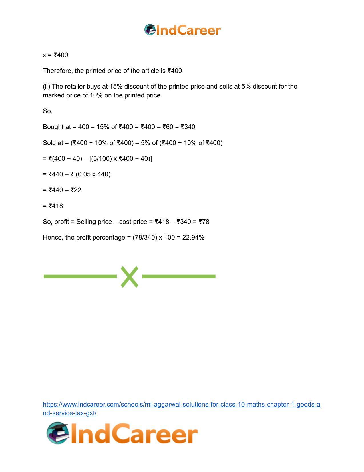 ML Aggarwal Solutions for Class 10 Maths Chapter 1- Goods and Service Tax (GST) - Page 37