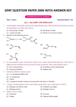 GPAT 2006 Question Paper with Answer Key