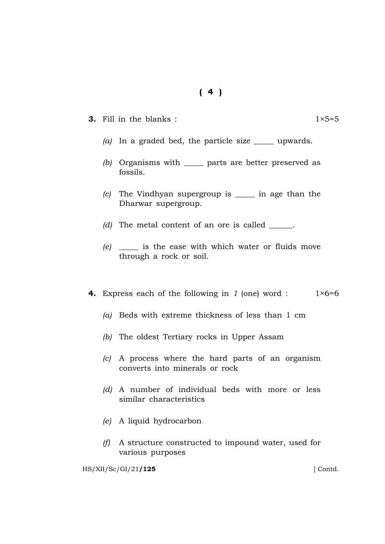 Meghalaya Board (MBOSE) Class 12 GEOLOGY  (HS-XII-Sc-Gl-21) 2021 Question Paper - Page 4