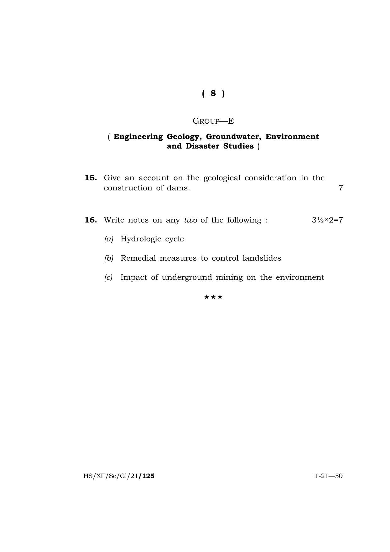 Meghalaya Board (MBOSE) Class 12 GEOLOGY  (HS-XII-Sc-Gl-21) 2021 Question Paper - Page 8