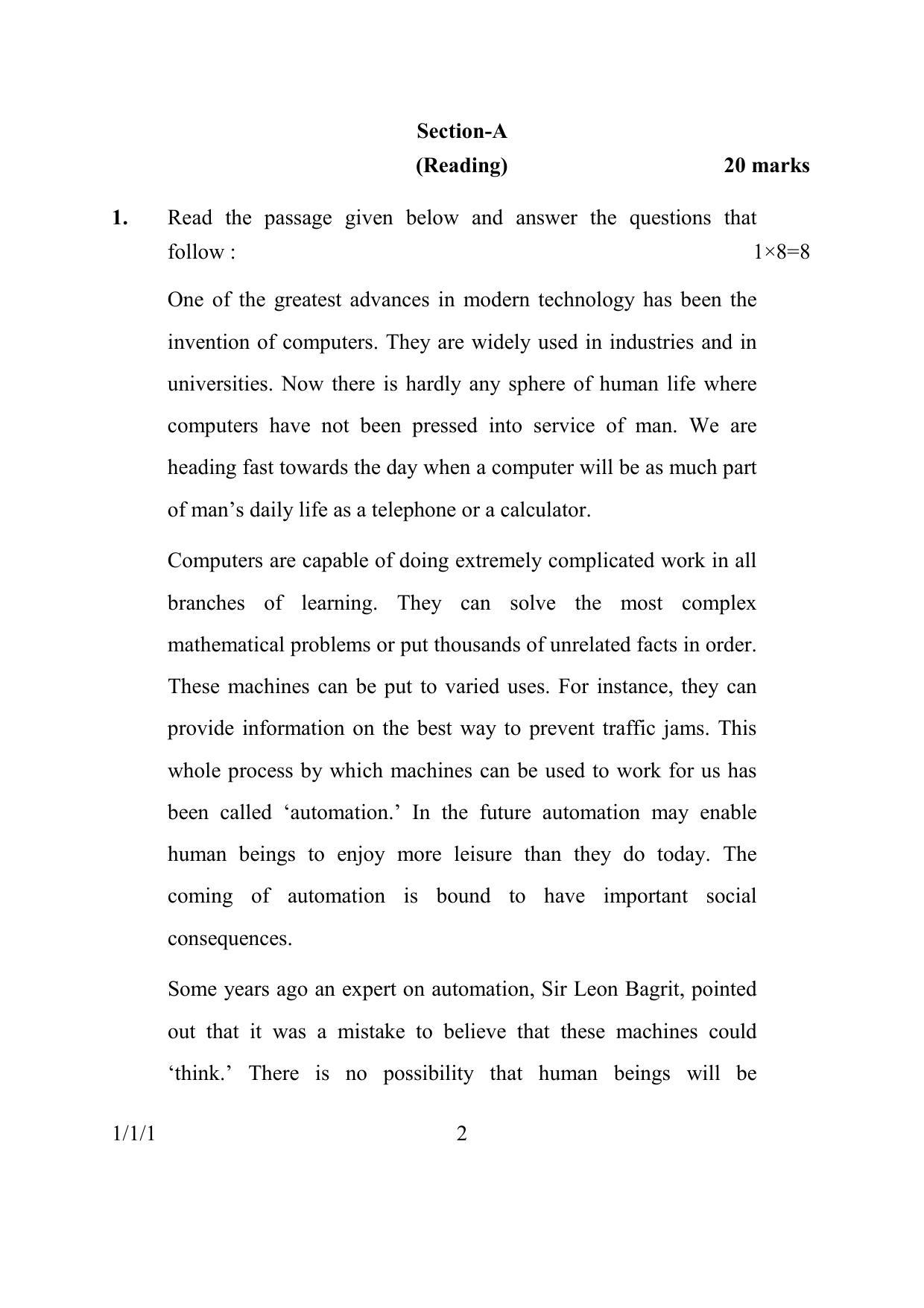 CBSE Class 10 1-1-1 ENGLISH COMMUNICATIVE 2016 Question Paper - Page 2