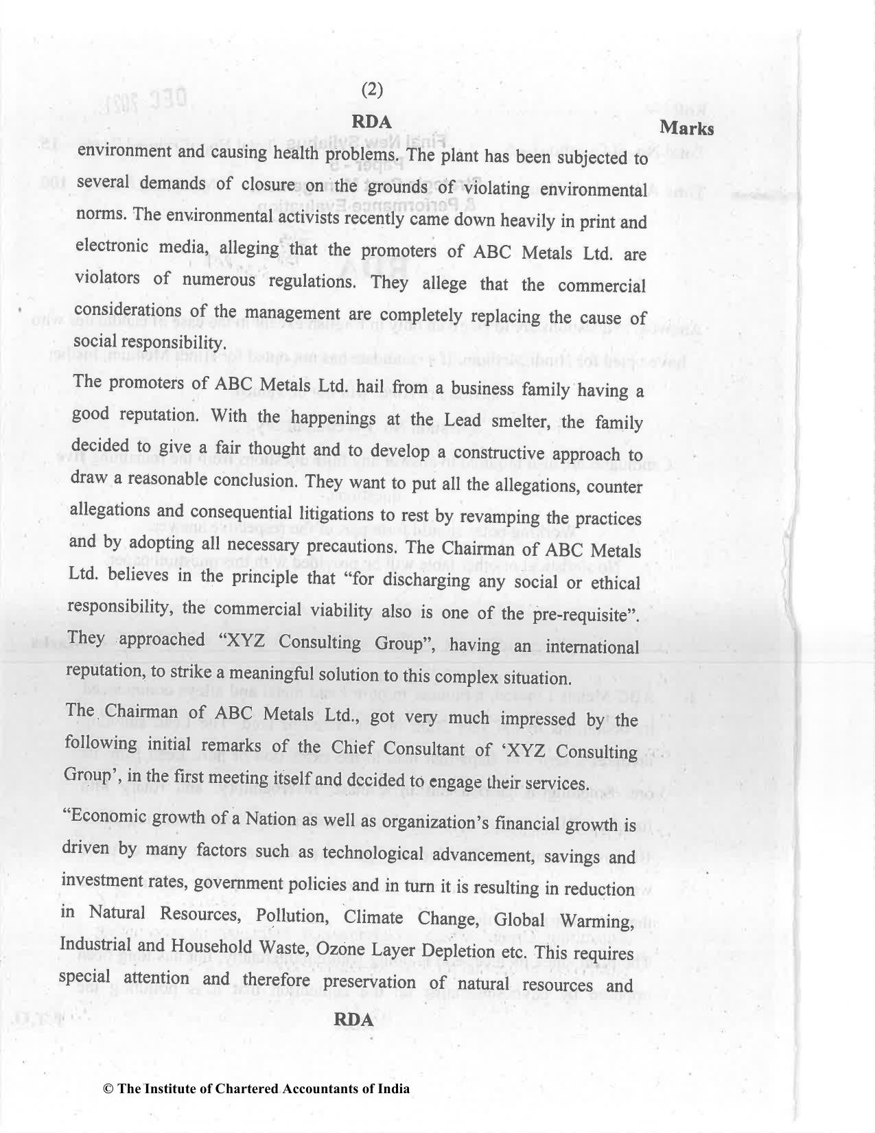 CA Final Dec 2021 Question Paper - Paper 5 – Strategic Cost Management and Performance Evaluation - Page 2