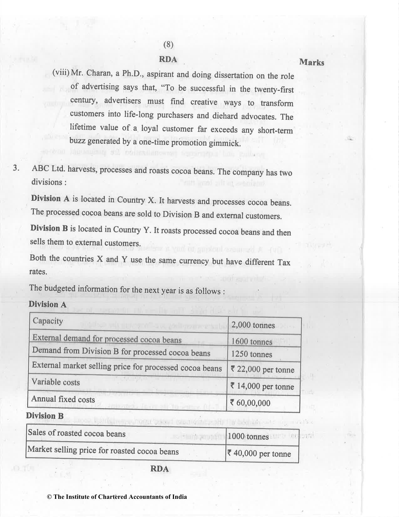 CA Final Dec 2021 Question Paper - Paper 5 – Strategic Cost Management and Performance Evaluation - Page 8