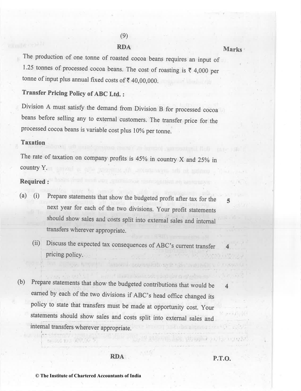 CA Final Dec 2021 Question Paper - Paper 5 – Strategic Cost Management and Performance Evaluation - Page 9