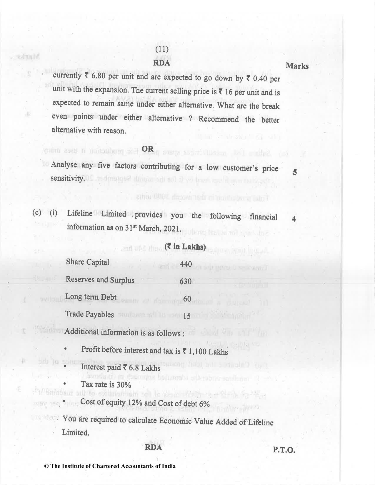 CA Final Dec 2021 Question Paper - Paper 5 – Strategic Cost Management and Performance Evaluation - Page 11