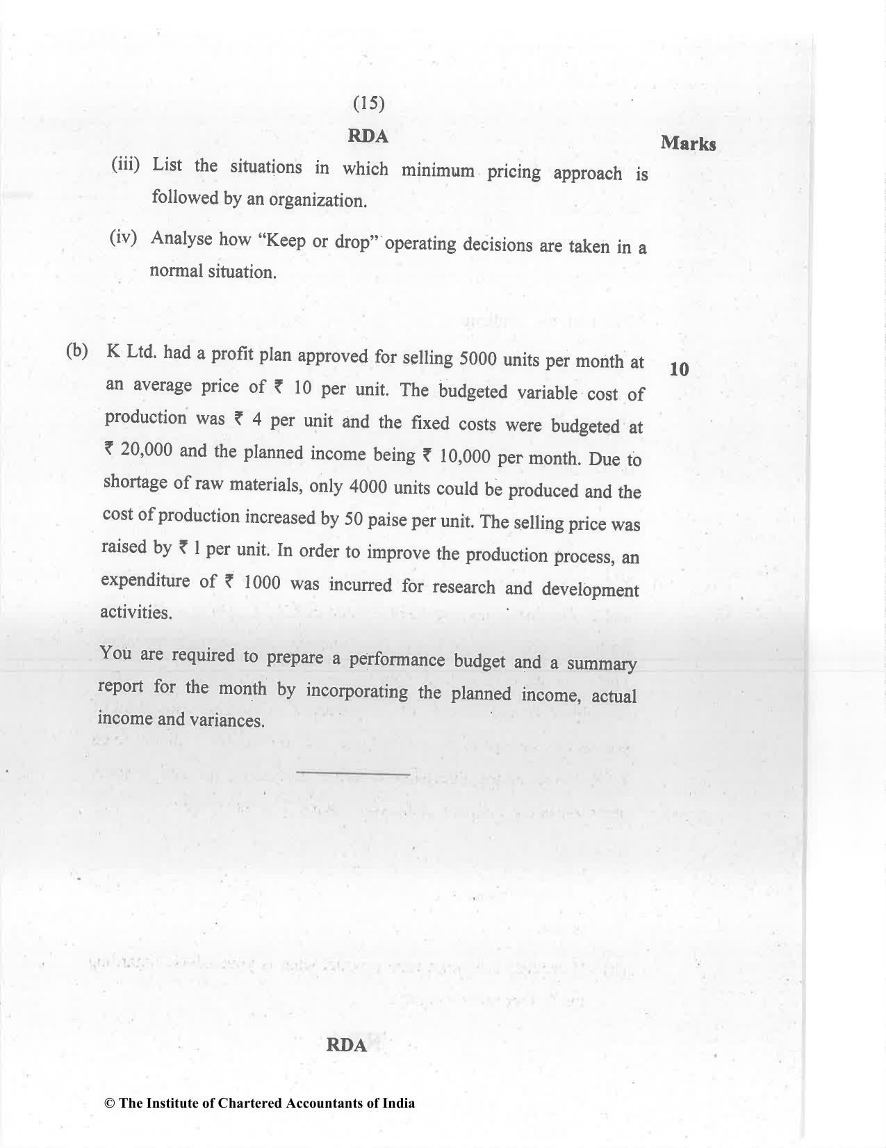 CA Final Dec 2021 Question Paper - Paper 5 – Strategic Cost Management and Performance Evaluation - Page 15