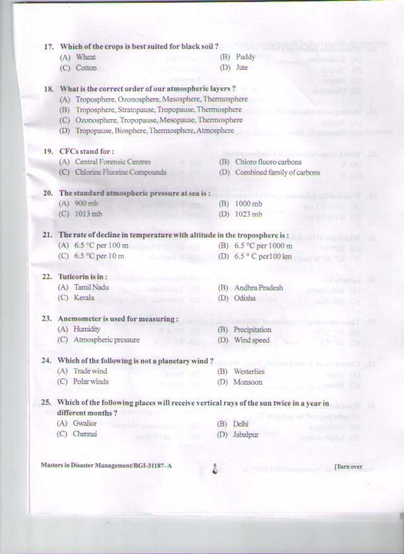 PU CET PG 2015: Masters in Disaster Management Question Paper - Page 4