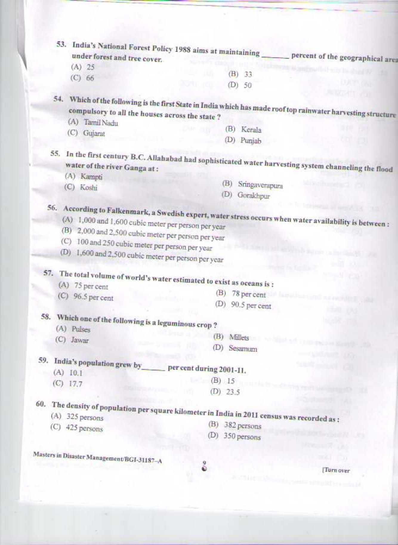 PU CET PG 2015: Masters in Disaster Management Question Paper - Page 8