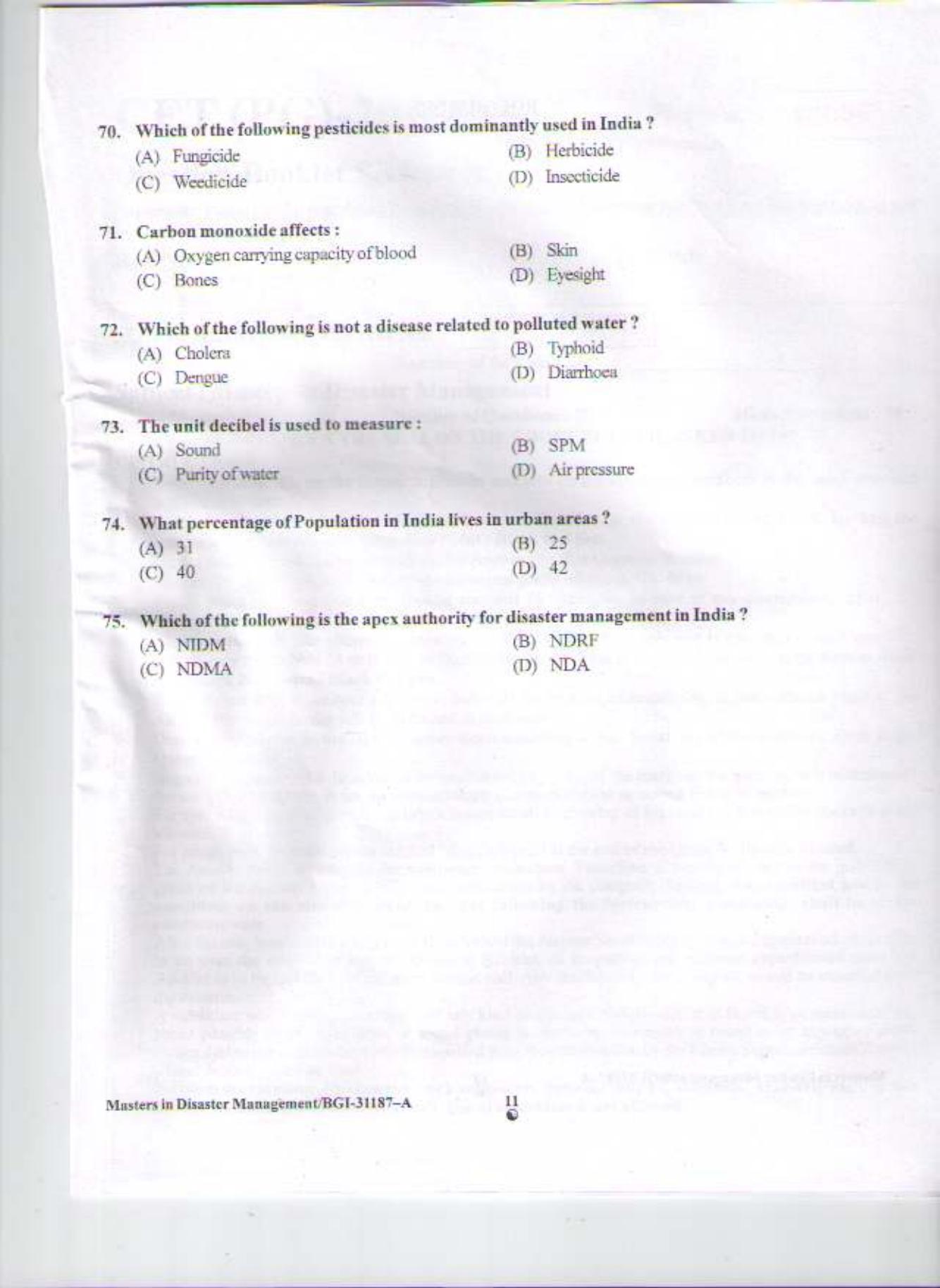 PU CET PG 2015: Masters in Disaster Management Question Paper - Page 10