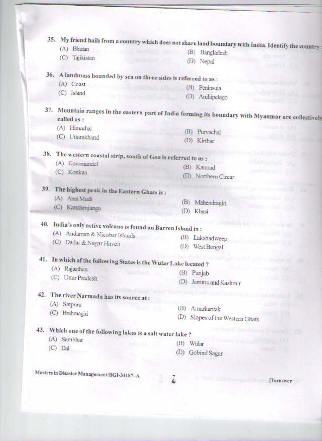 PU CET PG 2015: Masters in Disaster Management Question Paper - Page 16
