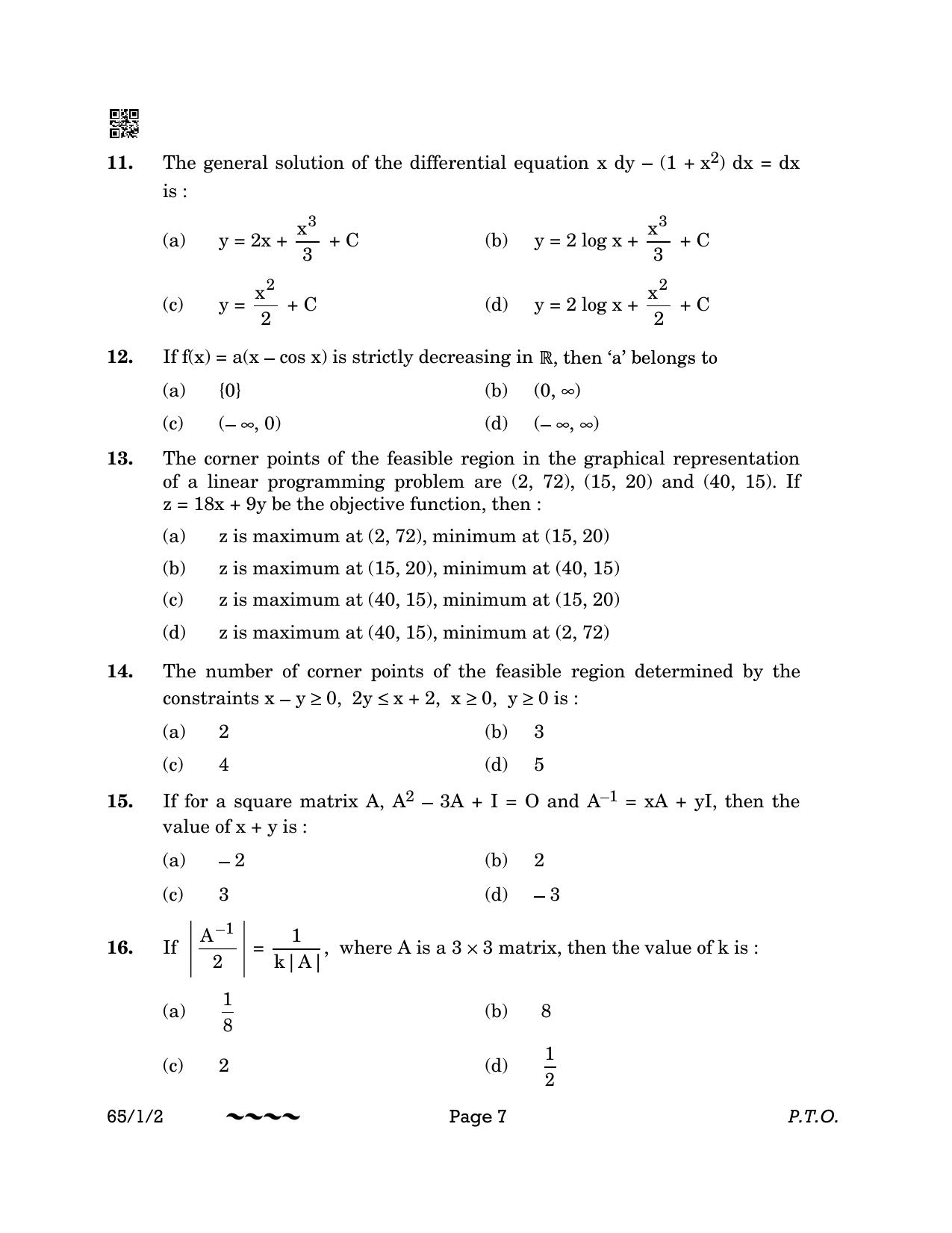 CBSE Class 12 65-1-2 MATHEMATICS 2023 Question Paper - Page 7