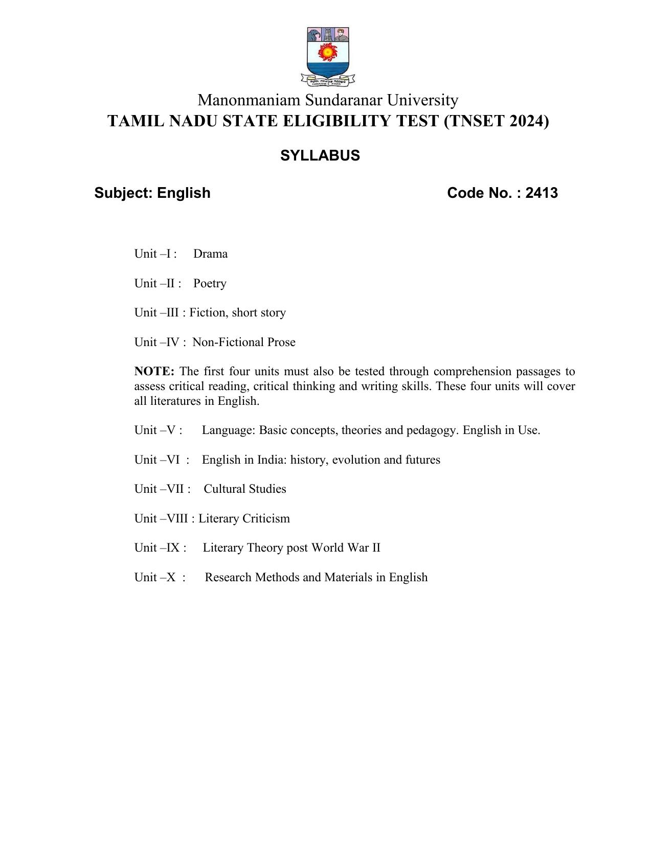 TNSET Syllabus - English - Page 1
