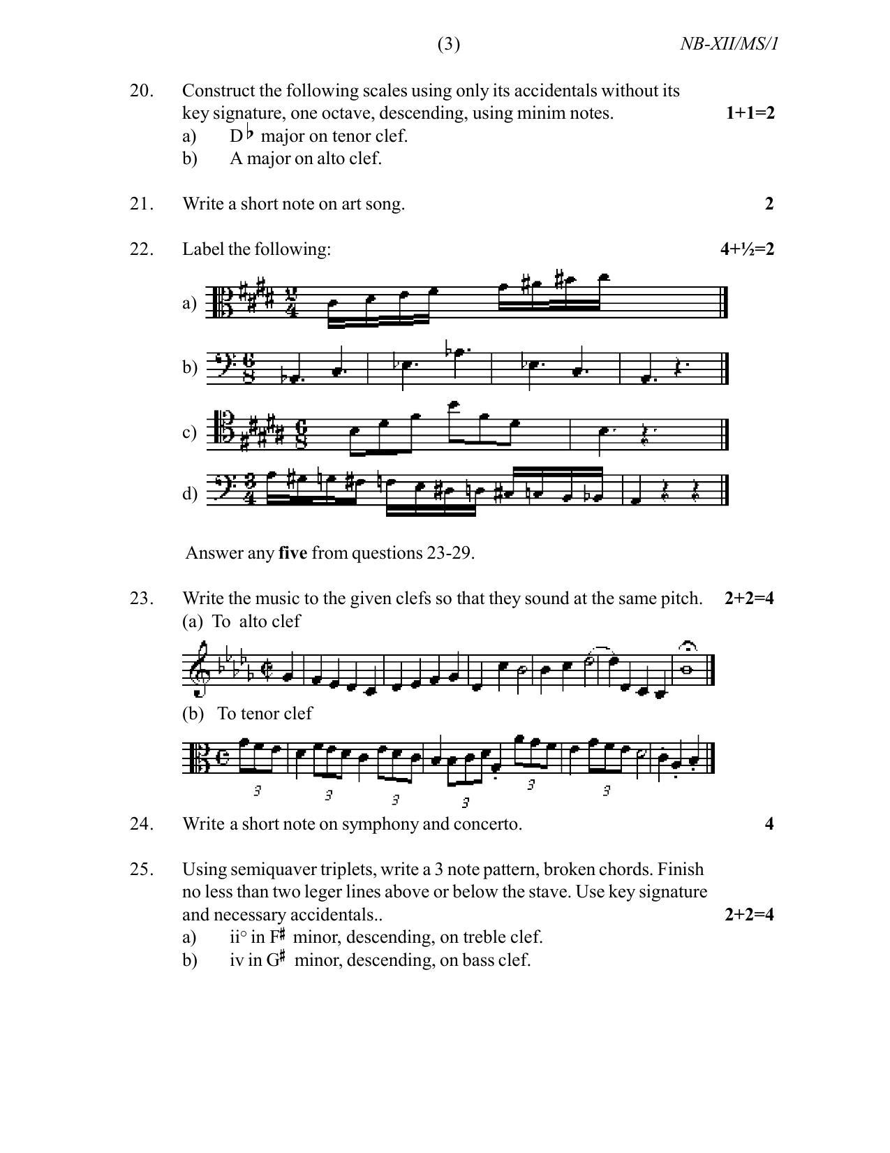 Nagaland Board Class 12 Music 2021 Question Paper - Page 3