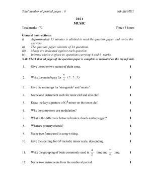 Nagaland Board Class 12 Music 2021 Question Paper