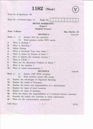AP Inter 1st Year  Retail Marketing-I (New) March-2019-Vocational Question Paper