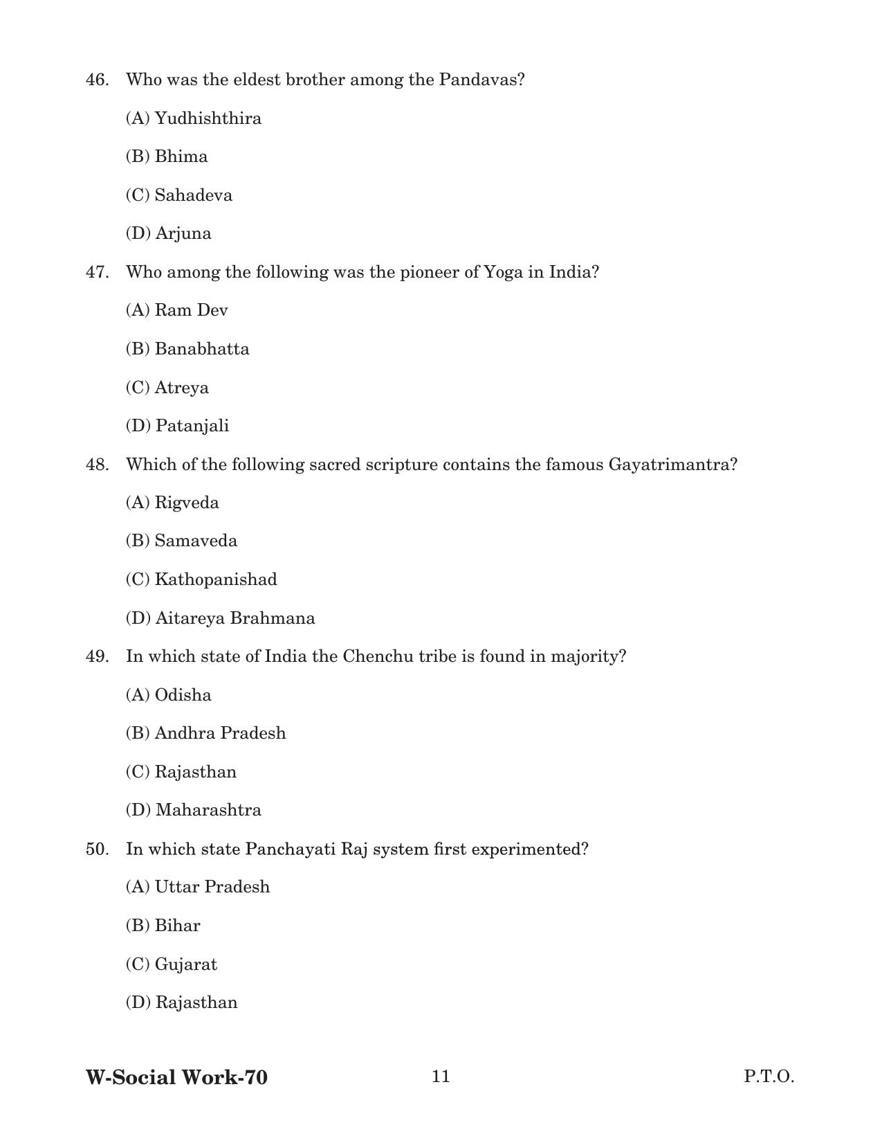 Odisha CPET 2022 SOCIAL WORK Question Paper - Page 11