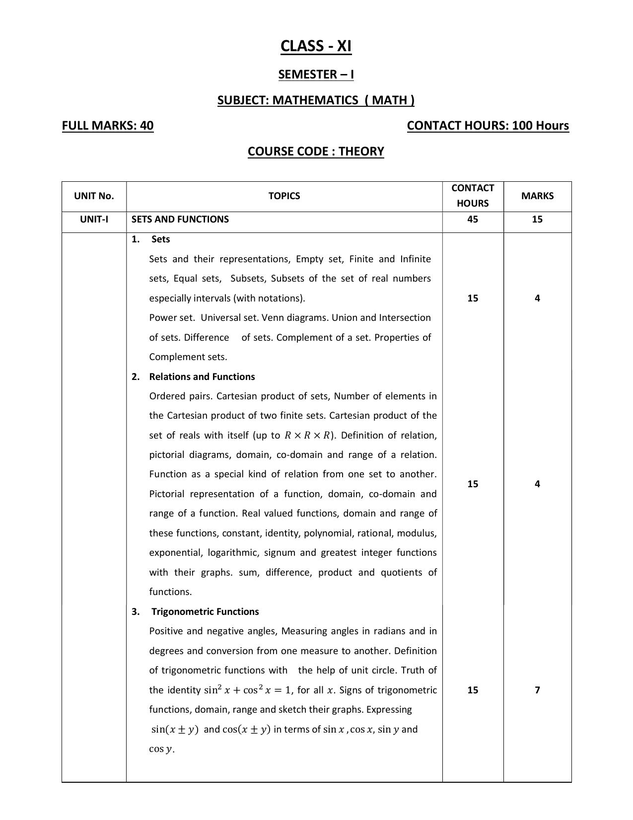 WBCHSE Class 11 & 12 Syllabus for Mathematics (MATH) (SET III) - Page 2
