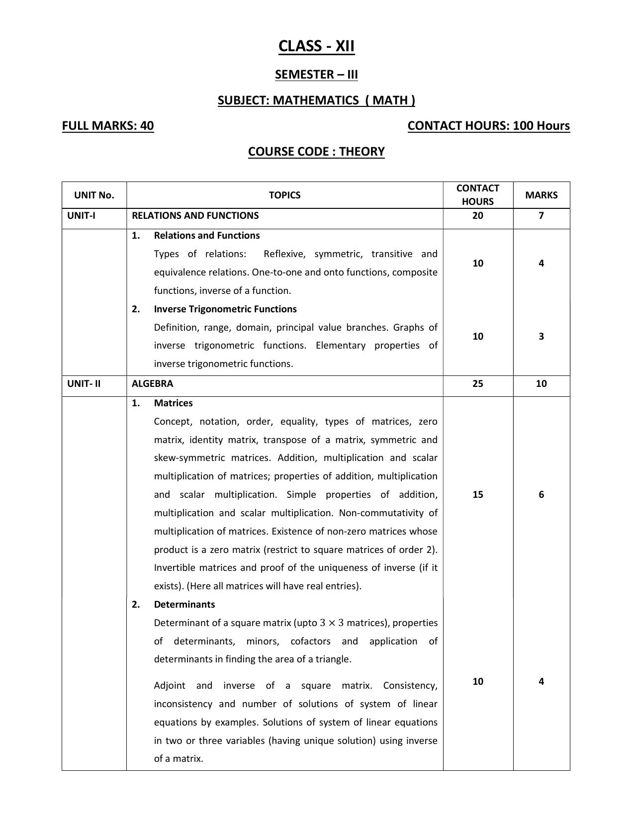 WBCHSE Class 11 & 12 Syllabus for Mathematics (MATH) (SET III) - Page 7