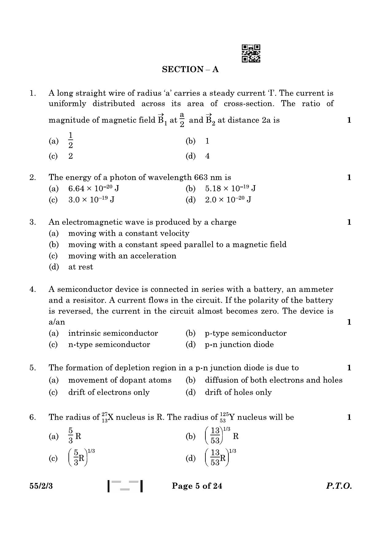CBSE Class 12 55-2-3 Physics 2023 Question Paper - Page 5