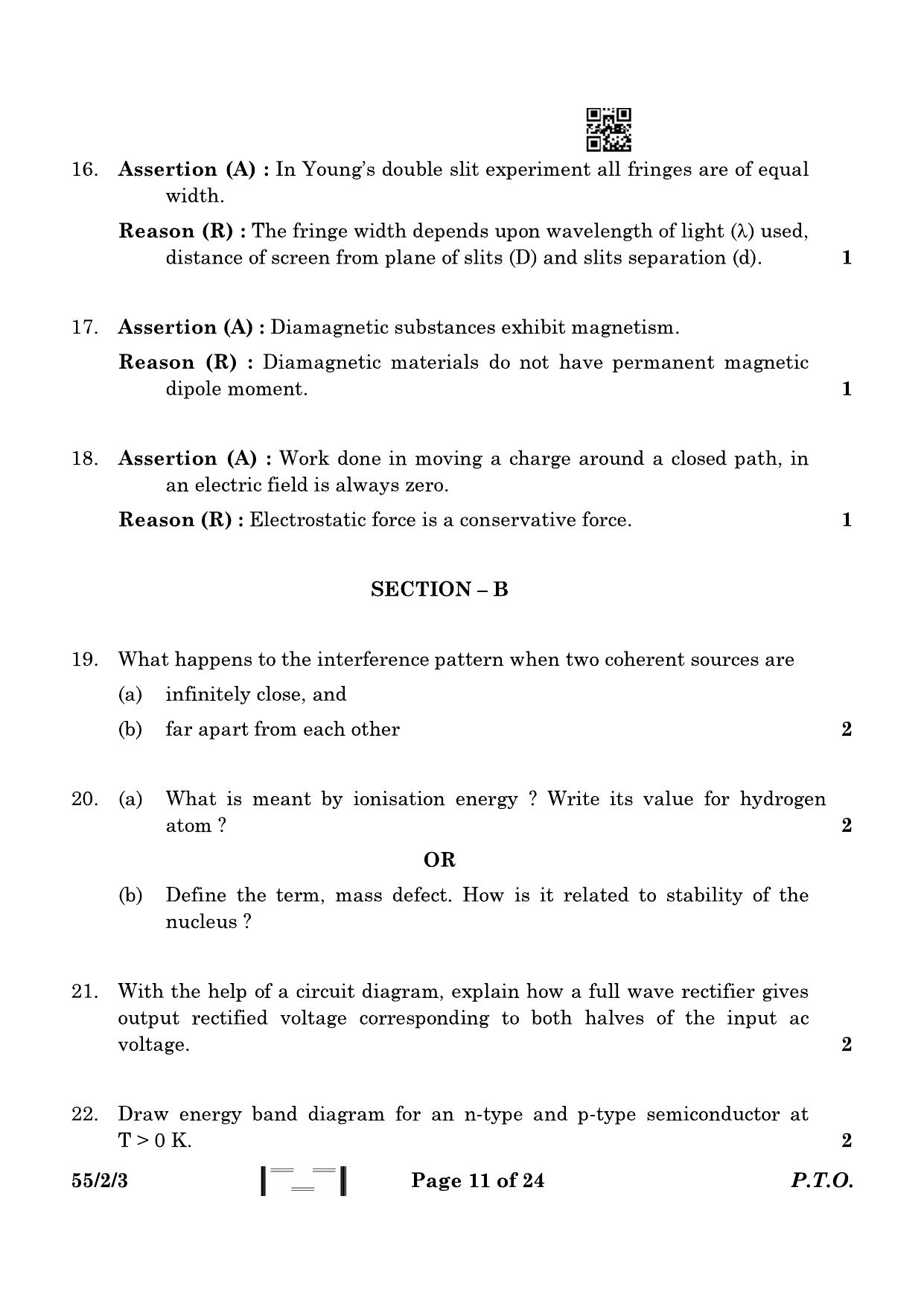 CBSE Class 12 55-2-3 Physics 2023 Question Paper - Page 11