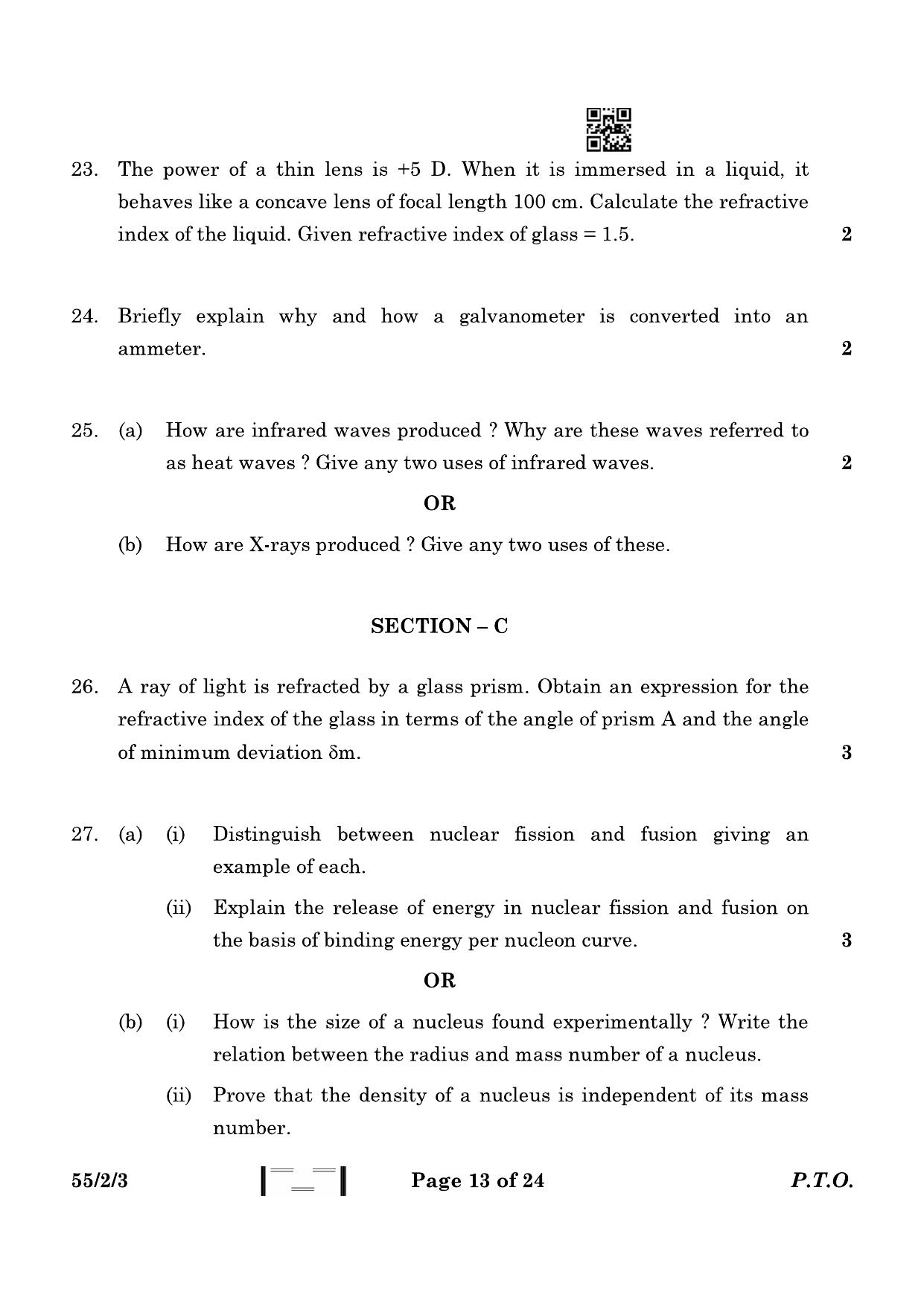 CBSE Class 12 55-2-3 Physics 2023 Question Paper - Page 13
