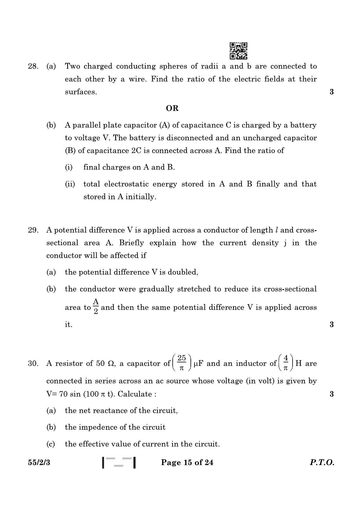 CBSE Class 12 55-2-3 Physics 2023 Question Paper - Page 15