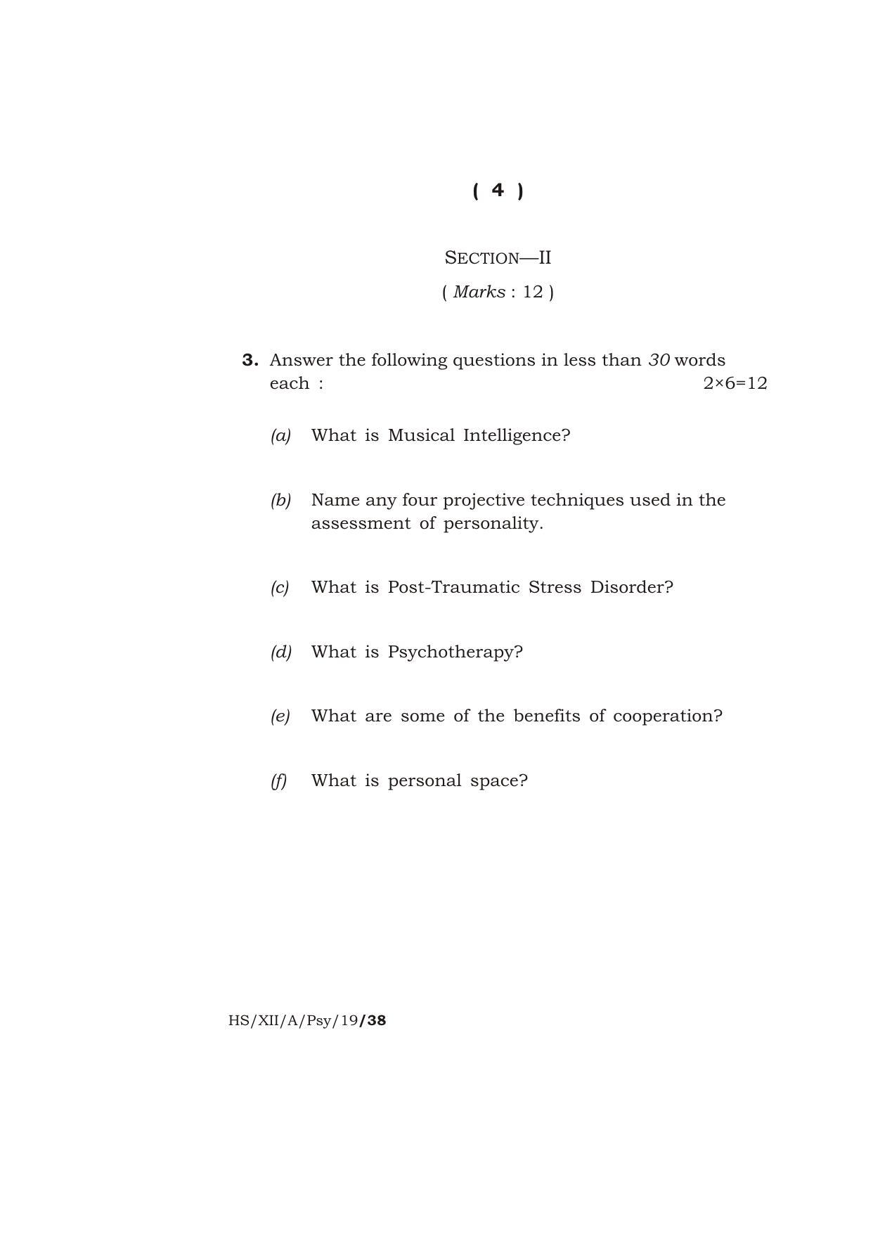 Meghalaya Board (MBOSE) Class 12 PSYCHOLOGY ( Theory ) 2019 Question Paper - Page 4