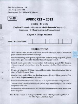 APRDC CET 2023 B.com E&T Model Paper