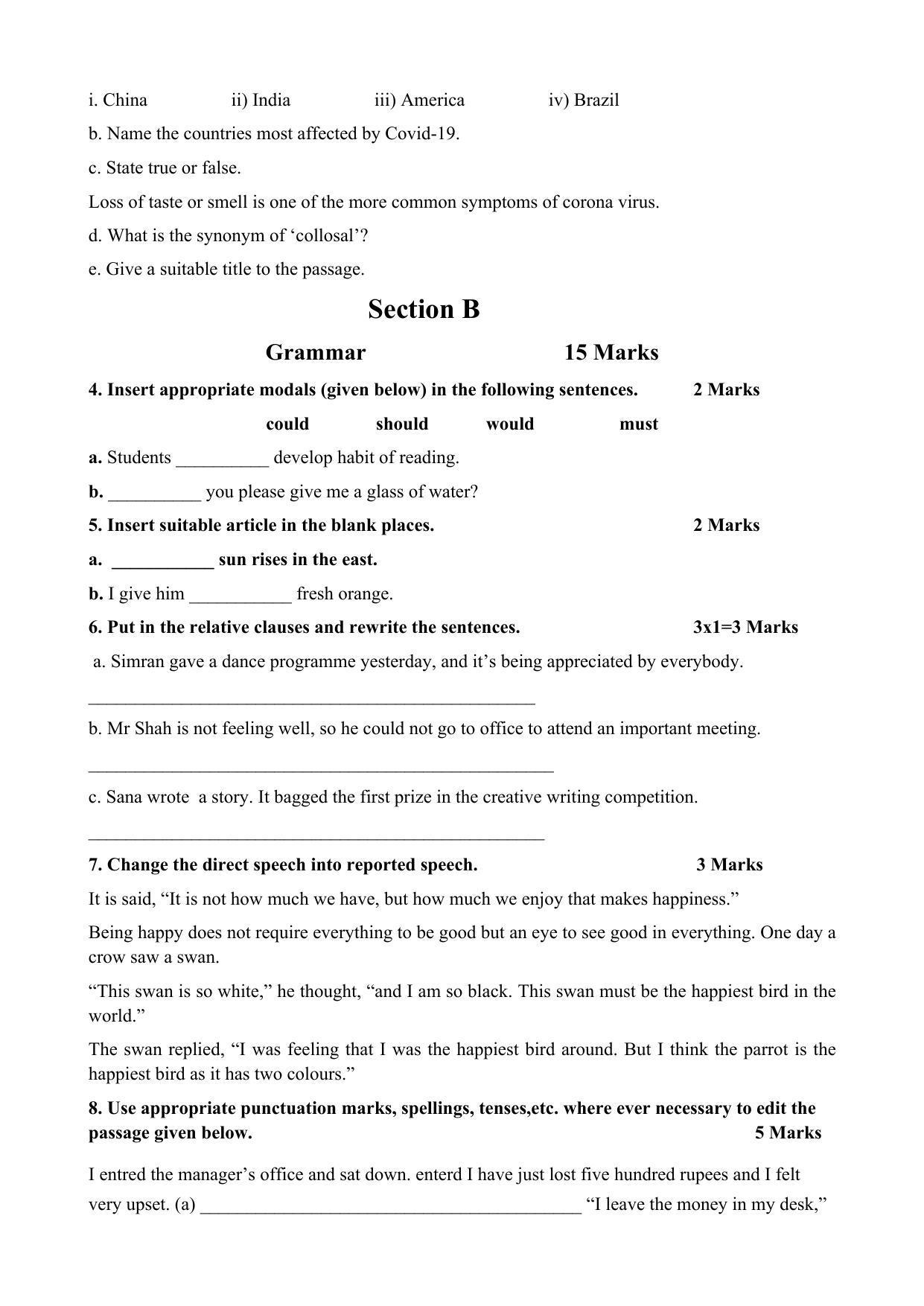 JKBOSE Class 10 English Model Question Paper 2023 - Page 3