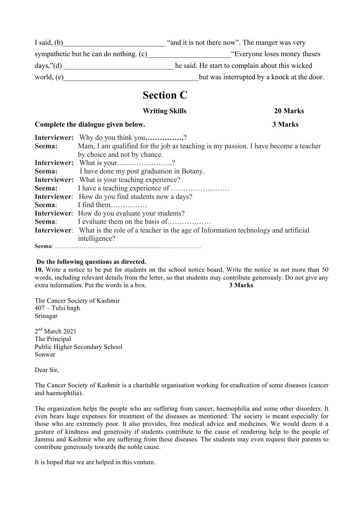 JKBOSE Class 10 English Model Question Paper 2023 - Page 4