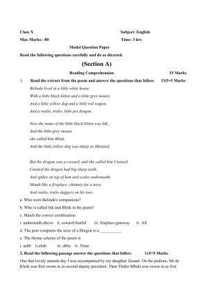 JKBOSE Class 10 English Model Question Paper 2023