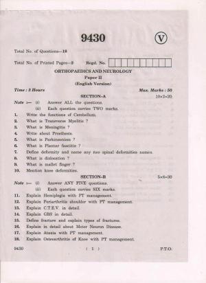 AP Inter 2nd Yea Orthopaedics and Neurology-II March-2019-Vocational Question Paper