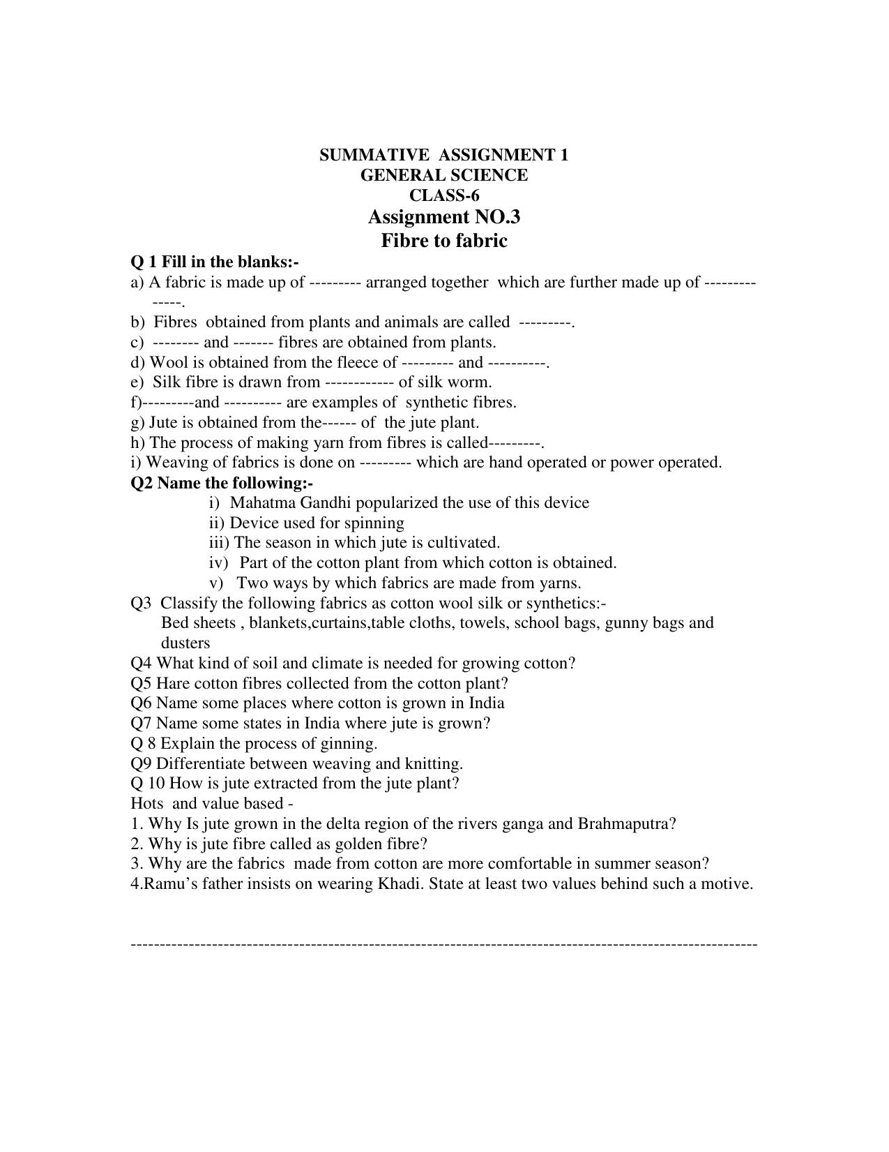 CBSE Worksheets for Class 6 Science Assignment 60 - Page 1