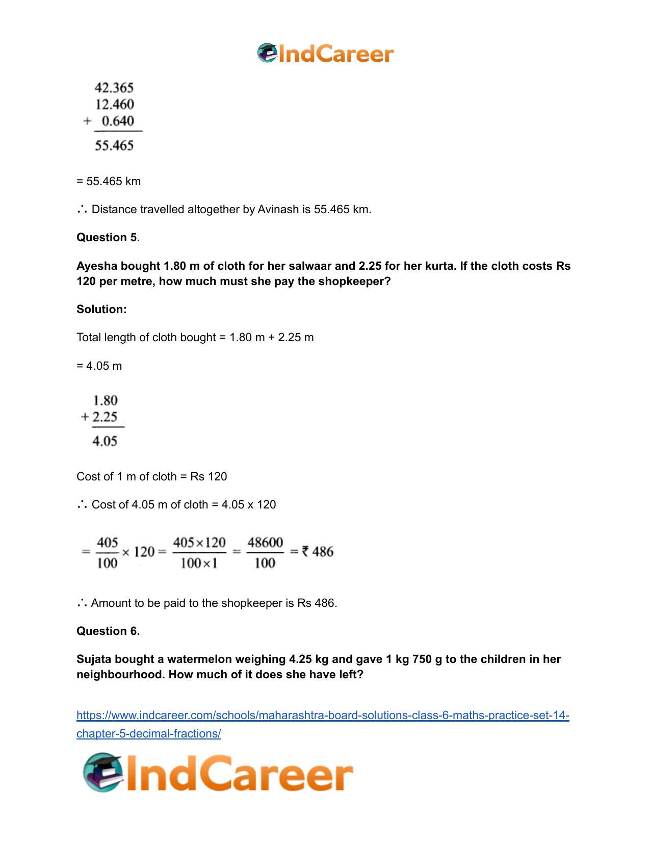 Maharashtra Board Solutions Class 6-Maths (Practice Set 14): Chapter 5- Decimal Fractions - Page 6