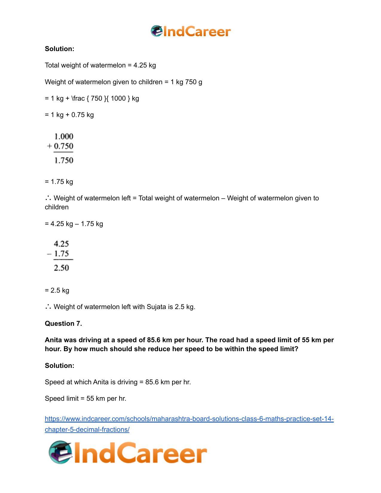 Maharashtra Board Solutions Class 6-Maths (Practice Set 14): Chapter 5- Decimal Fractions - Page 7