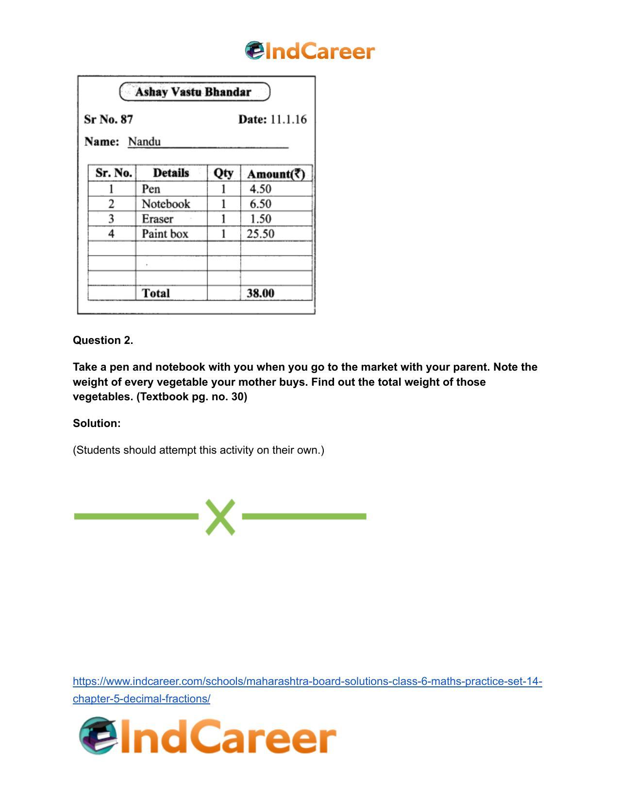 Maharashtra Board Solutions Class 6-Maths (Practice Set 14): Chapter 5- Decimal Fractions - Page 10
