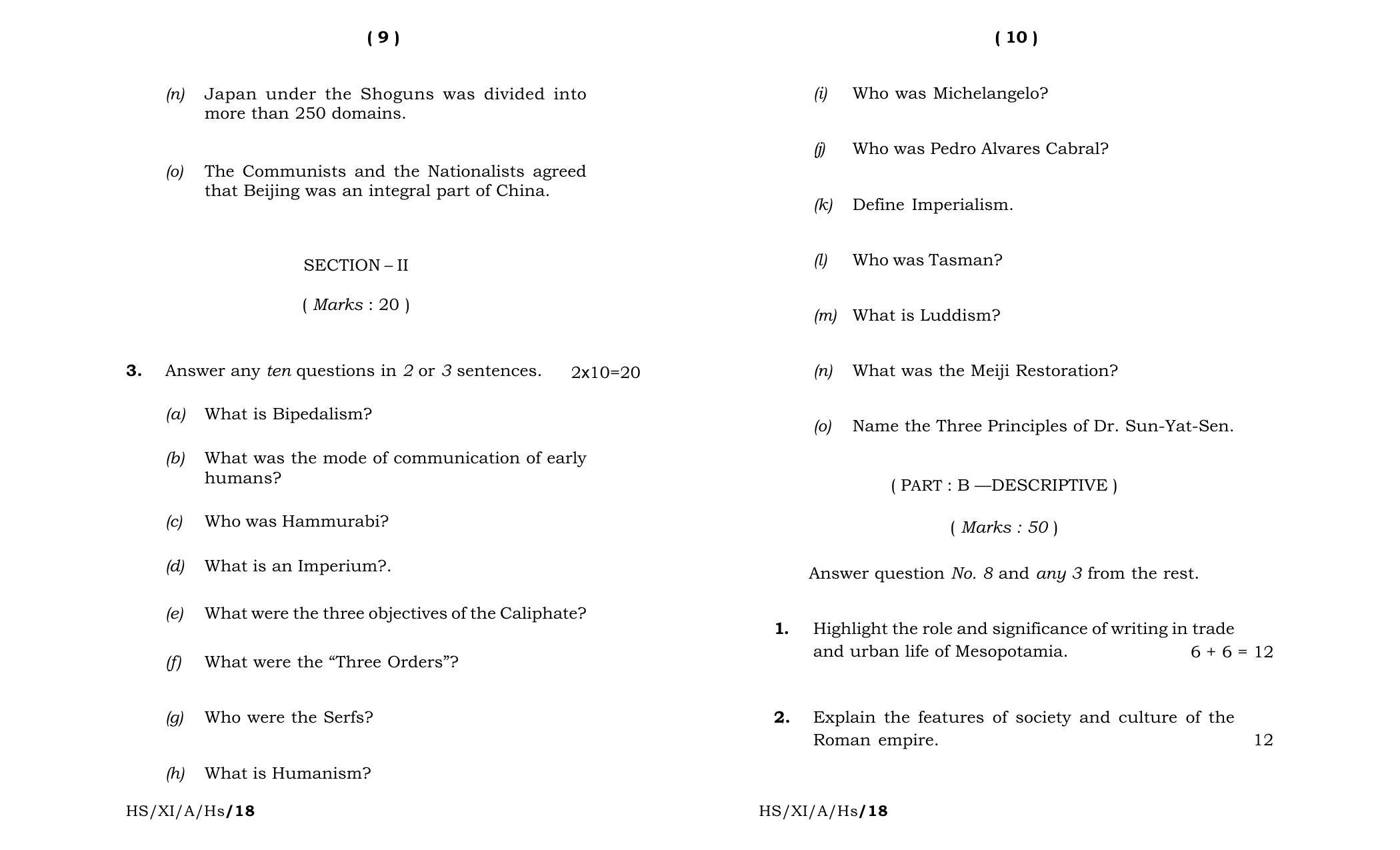 Meghalaya Board (MBOSE) Class 11 History 2018 Question Paper - Page 5