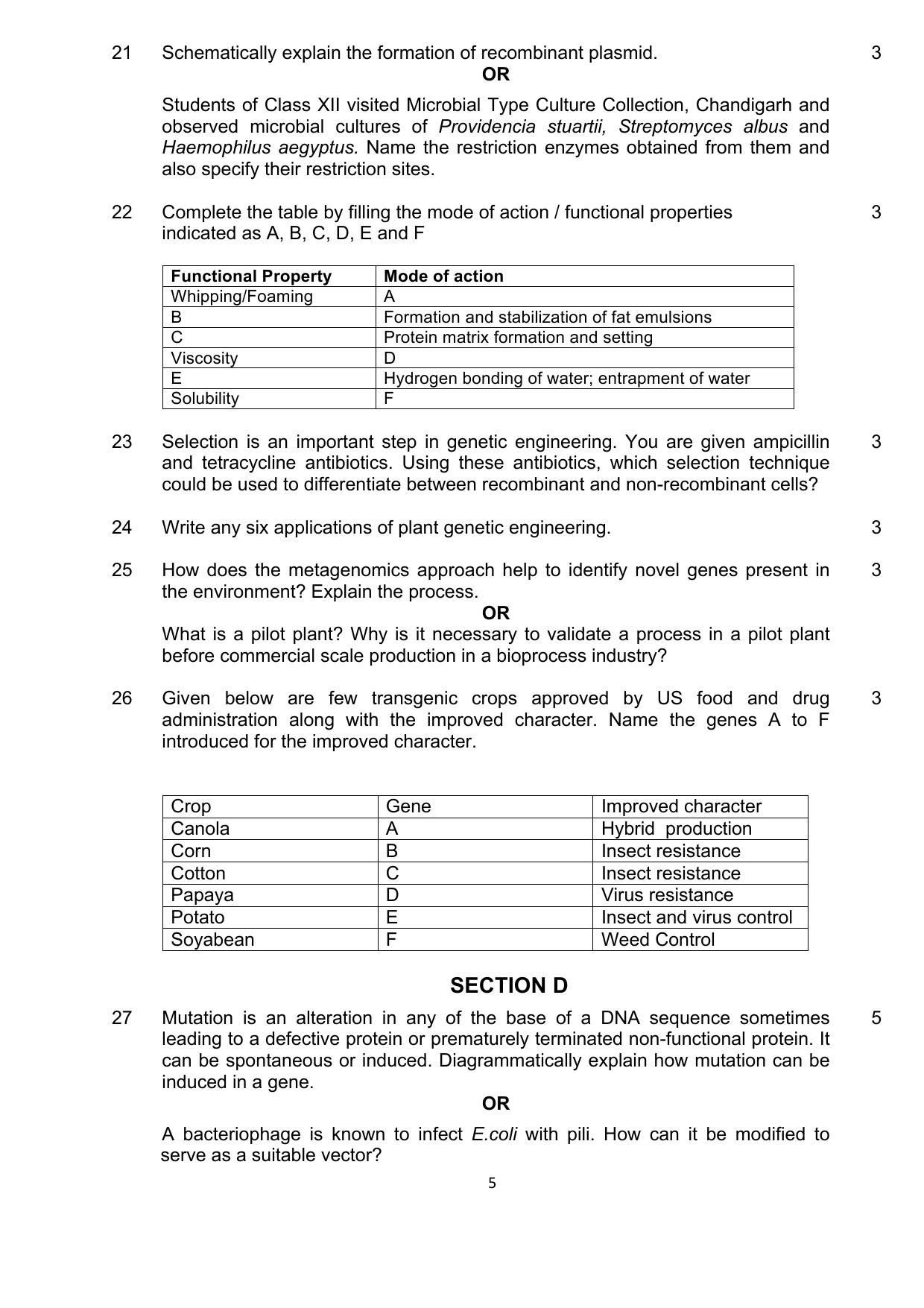 CBSE Class 12 Biotechnology Skill Education-Sample Paper 2019-20 - Page 5