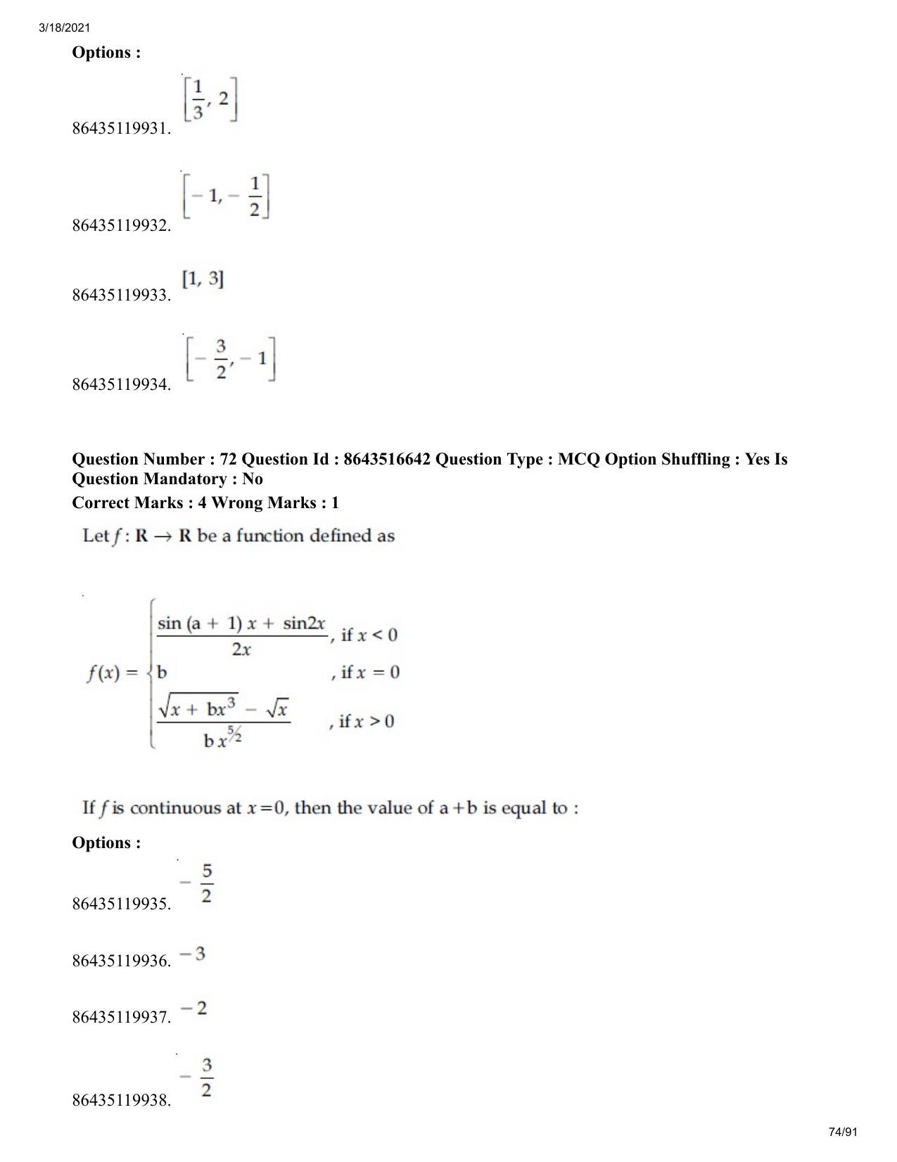 JEE Mains 2021: BTech EP (Shift 2) 18-03-2021 Question Paper - Page 74