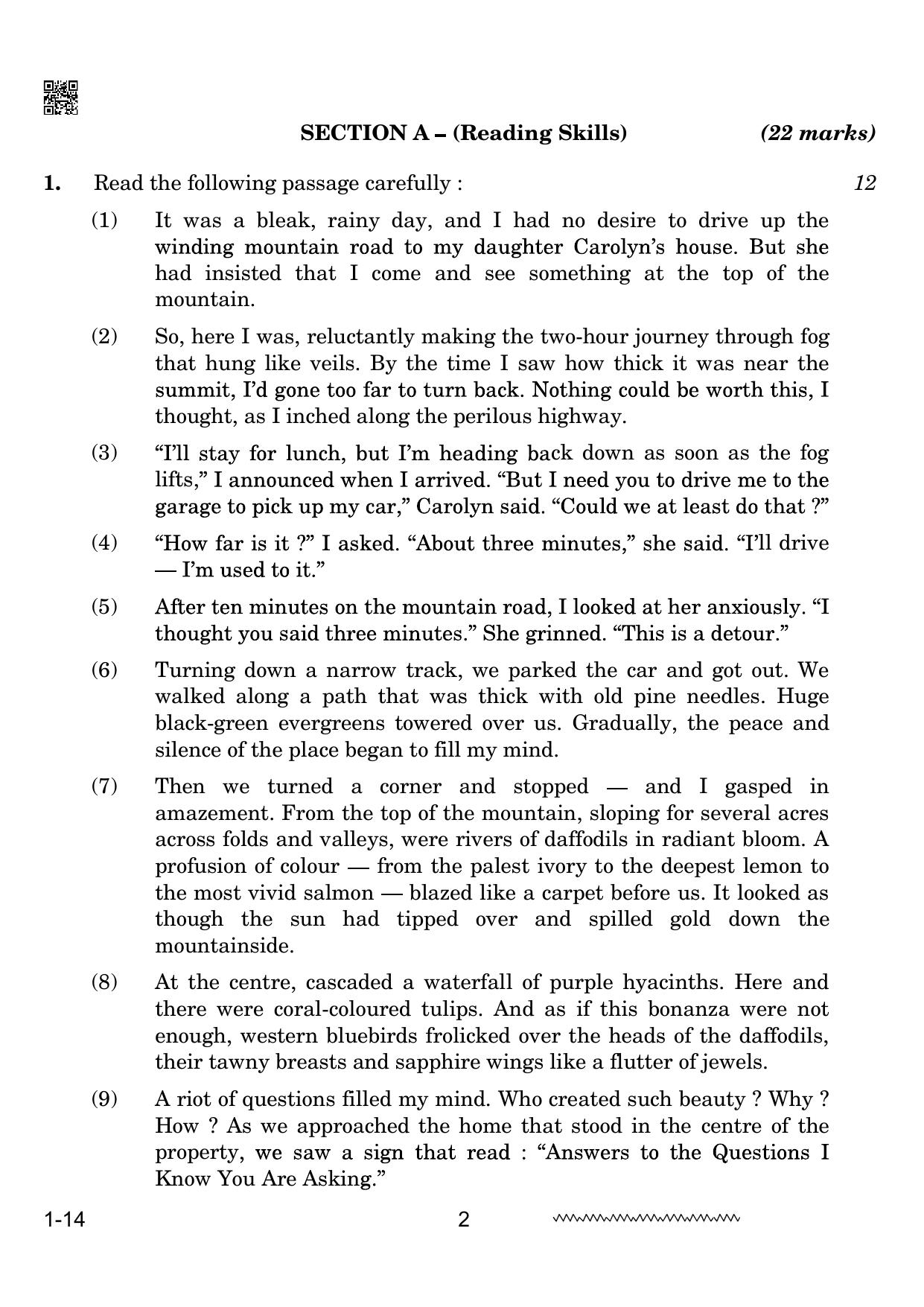 CBSE Class 10 English Communicative 2024 Question Paper - Page 2