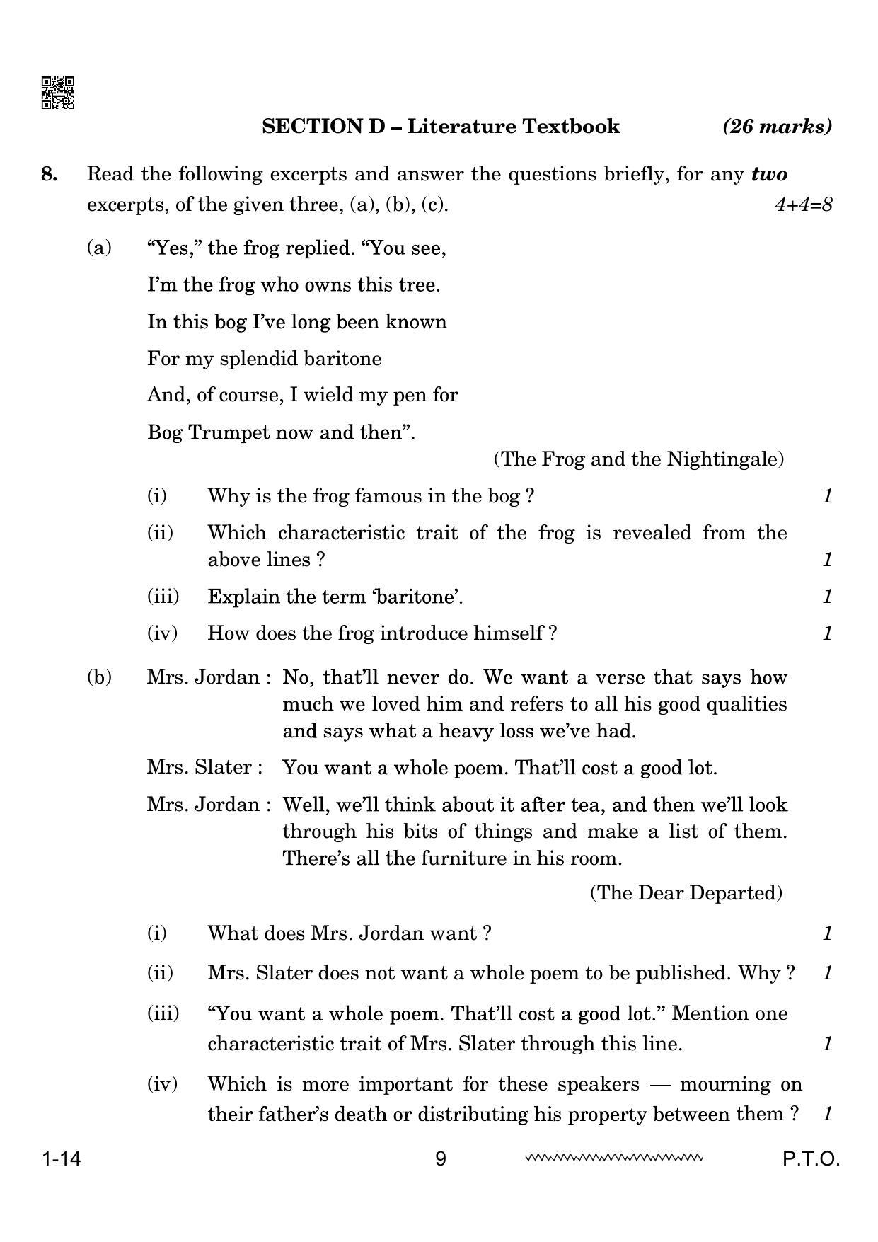 CBSE Class 10 English Communicative 2024 Question Paper - Page 9