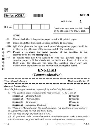 CBSE Class 10 English Communicative 2024 Question Paper